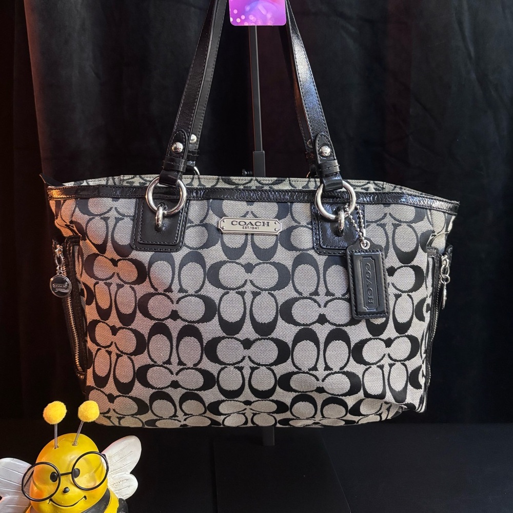 SOLD——-Coach Monogram Black and Gray Tote